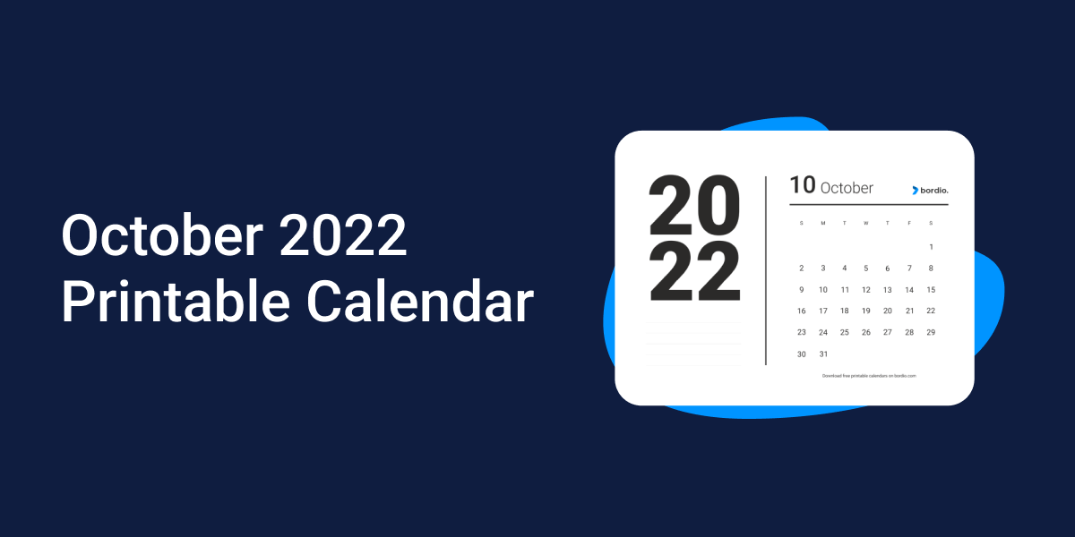 October 2022 printable calendar templates for free in pdf bordio